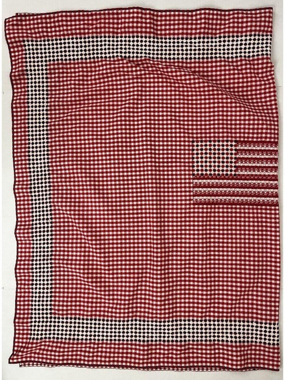 Handmade Tablecloth Red White Blue American USA Flag Handstitched Embroidered